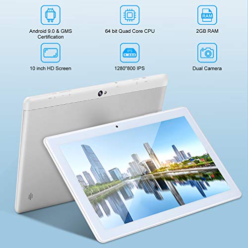 Tableta Android Google de 10 Pulgadas, Android 9.0 Pie, Certificado GMS, Almacenamiento de 64 GB, Procesador Quad-Core, Pantalla IPS HD, Wi-Fi, Bluetooth, GPS