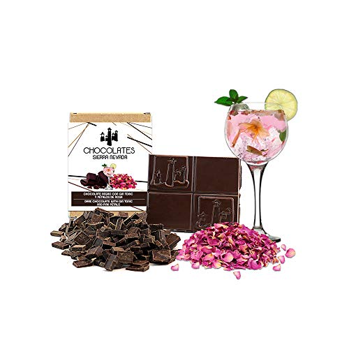 Tableta de chocolate negro con gin tonic y pétalos de rosa 75gr
