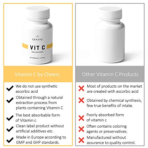 Tabletas Naturales de Vitamina C (333mg) - Suplemento de Vitamina C de Mayor Absorción - Origen Vegetal - 90 cápsulas Veganas - Ácido Ascórbico con Cítricos BioFlavonoides, Selenio, ácido Elágico