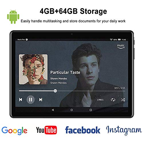 Tablets 10.1 Pulgadas Full HD, Android 9.0 WiFi/4G/OTG, 4GB RAM + 64GB ROM, Quad-Core 8MP Cámara Tablet PC 8000mAh Batería Moviles Buenos o Tablets Puede Llamar Apoyo Dual SIM (Black)