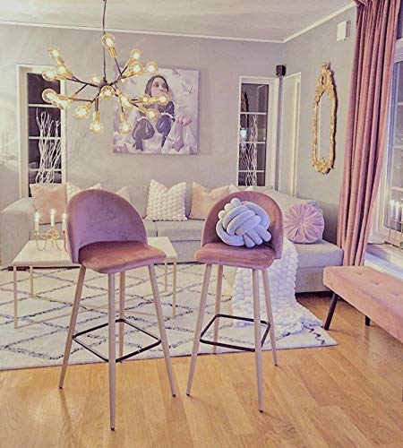 Taburete de bar Nellie, de terciopelo, con respaldo, para bar y trencillas, para el comedor y la cocina, tela de terciopelo en gris, azul, rosa, altura del asiento: 65 cm o 75 cm
