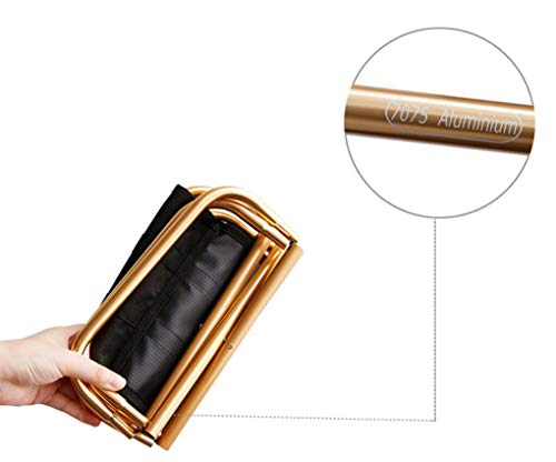 Taburete plegable dorado con bolsa, asiento plegable ultraligero de aluminio compacto con bolsa de transporte para jardín, playa, pesca, senderismo, camping, picnic, viajes