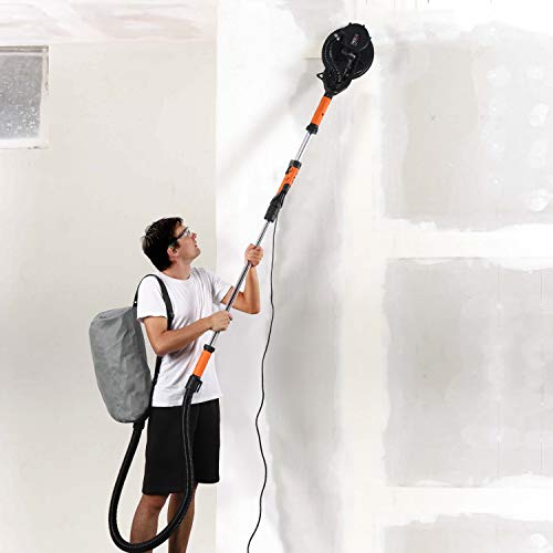 TACKLIFE Lijadora de Pared, Lijadora de Techo 800W, Sistema de Autolimpieza, Base de Lijado Desmontable para Esquina, Cable de 4,5M, 12PCS Lijas (P120 y P320), Mango Telescópico 1,6-1,9M PDS03A