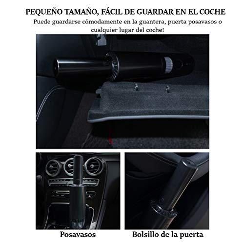 TACKLY Aspirador Coche de Mano sin Cable Potente – Aspiradora Mini sin Bolsa portátil – máquina Limpia tapicerías Asientos – Uso para Coche hogar Oficina Local