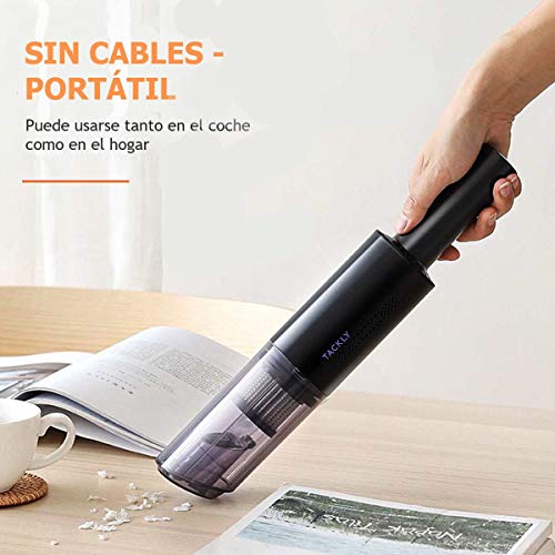 TACKLY Aspirador Coche de Mano sin Cable Potente – Aspiradora Mini sin Bolsa portátil – máquina Limpia tapicerías Asientos – Uso para Coche hogar Oficina Local