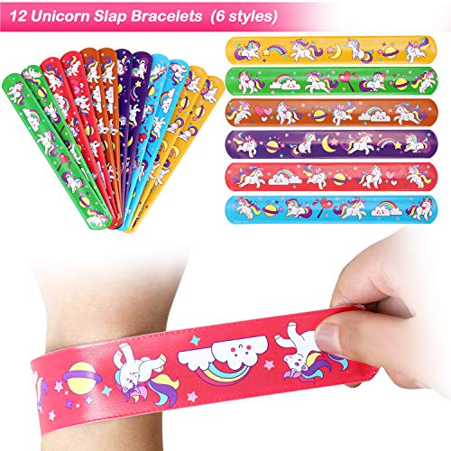 Tacobear 60Piezas Unicornio Aarticulos de Fiesta Cumpleaños Piñatas Unicornio Slap Pulsera Llavero Anillo Máscara de Papel Tatuajes Temporales para Niños Niñas Unicornio Fiesta Cumpleaños Regalo