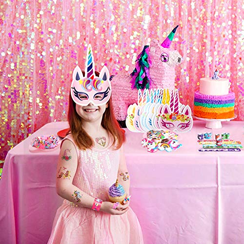 Tacobear 60Piezas Unicornio Aarticulos de Fiesta Cumpleaños Piñatas Unicornio Slap Pulsera Llavero Anillo Máscara de Papel Tatuajes Temporales para Niños Niñas Unicornio Fiesta Cumpleaños Regalo