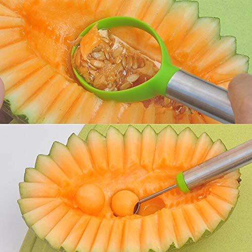 TAECOOOL Juego de herramientas para frutas 5 en 1 de acero inoxidable de grado alimenticio, quita el núcleo de manzana, pelador de melones, cuchillo para trinchar frutas, cortador de bolas de sandía