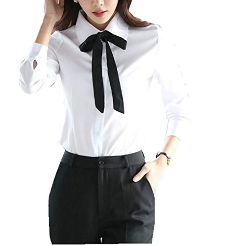 Taiduosheng - Blusas de manga larga para mujer, color blanco Blanco blanco L