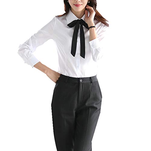 Taiduosheng - Blusas de manga larga para mujer, color blanco Blanco blanco L