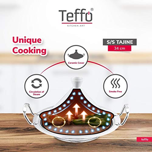 Tajín de cerámica marroquí tradicional con fondo de acero inoxidable - Ø 34 cm