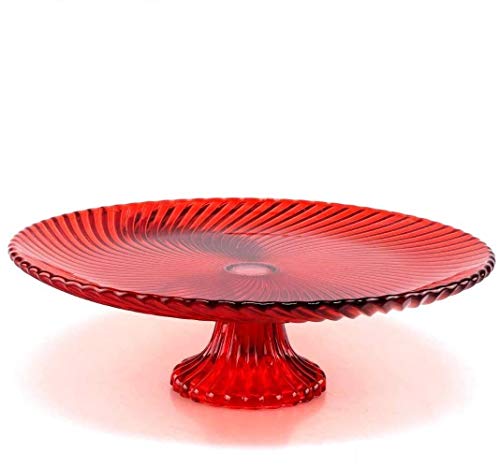 Takestop® - Soporte para tartas, decorado, rojo, 32 cm de diámetro, con pie, recipiente de cristal para tartas, postres, bandeja bajo plato de transporte, exposición, tartas, galletas