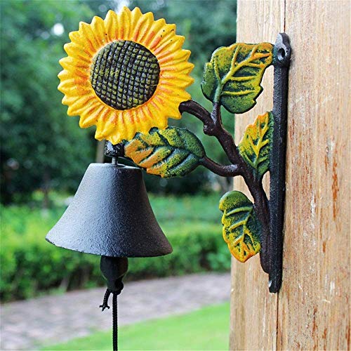 Takestop® - Timbre de hierro fundido para puerta de girasol, estilo vintage de época, decoración para casa, jardín o patio