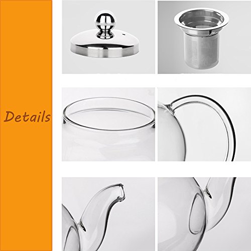 TAMUME 1L Tetera de Cristal Grand con Acero Inoxidable Colador y Cap de Acero Inoxidable con Diseño Actualizado Tetera Vidrio Microondas Tetera Cristal Borosilicato con Filtro (Aufgerüstet 1L)