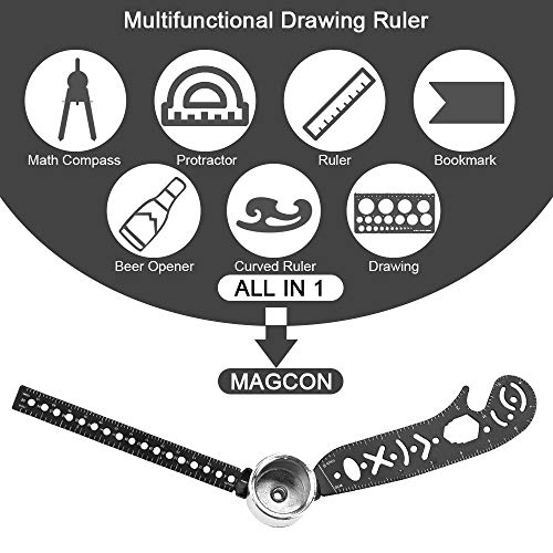 TANCUDER Regla de Dibujo Multifunción Herramienta de Dibujo Versátiles Todo en 1 Regla Curva Metal Utensilio de Dibujo Brújula Transportador de Ángulos para Diseñadores Artistas Arquitectos Estudiante