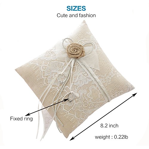 Tangser Almohada de Anillo Boda, Anillo Portador Almohada, Personalizar Las alianzas de Boda Porta Hermoso Encaje y Flor 8,2"X 8,2"