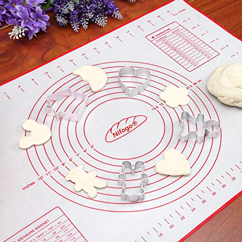 Tapete de Silicona para Hornear Baking Mat Grande Antiadherente, Raspador de Regalo, Incluye Medidas, Libre de BPA, para Hacer Fondant Pizza Dough Tarta, 60 x 40 cm (Rojo+Negro)