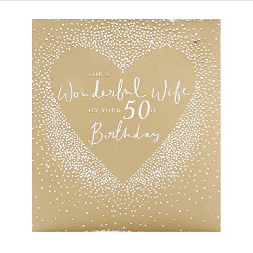 Tarjeta de felicitación de 50 cumpleaños para esposa del estudio Hallmark – diseño en relieve de lámina dorada sobre tabla con textura