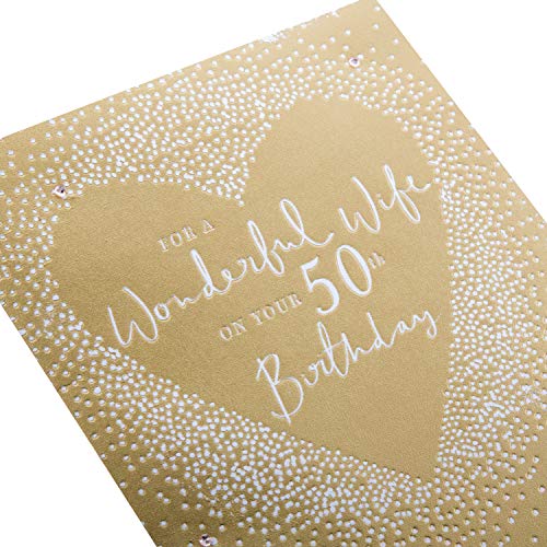 Tarjeta de felicitación de 50 cumpleaños para esposa del estudio Hallmark – diseño en relieve de lámina dorada sobre tabla con textura