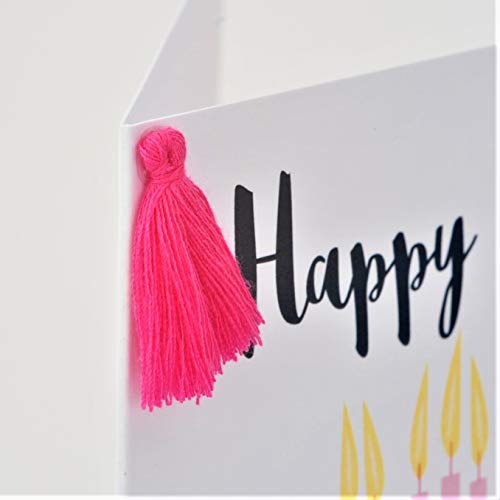 Tarjeta de felicitación de cumpleaños con borla, diseño de tarta de cumpleaños