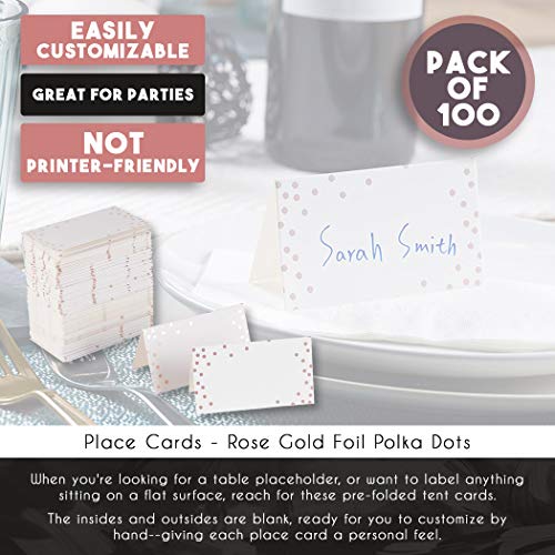 Tarjetas de lugar – 100 unidades de pequeñas tarjetas de tienda de campaña con lunares metálicos, manteles plegables de mesa, perfecto para bodas, banquetes, eventos, plegado 2 x 3,5 pulgadas