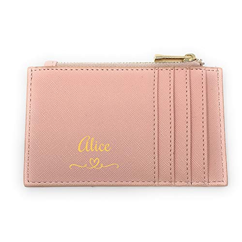 Tarjetero Personalizado para Tarjetas de crédito, con impresión de lámina Dorada metálica y Bonito diseño de corazón, cumpleaños para el día de la Madre (Rosa Suave)