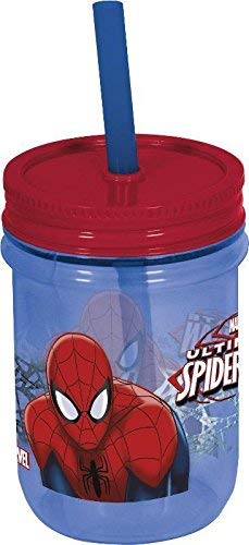 Tarro con pajita oficial de Spiderman azul para niños