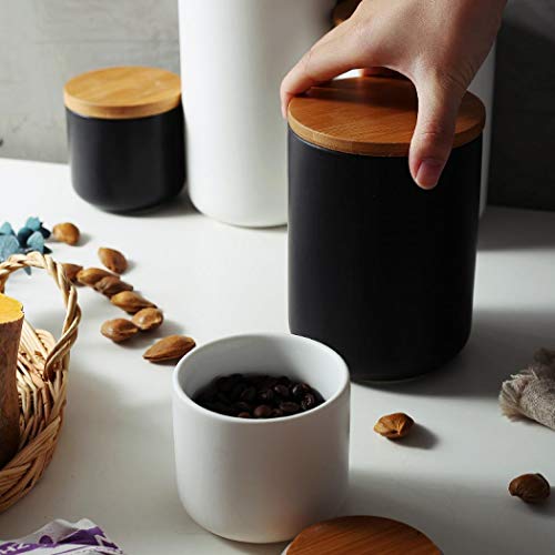 Tarro hermético de cerámica para almacenamiento de alimentos y café con tapa de bambú sellada, recipiente de almacenamiento de alimentos para té, azúcar, café, frijoles, cerámica, Black 260 ml