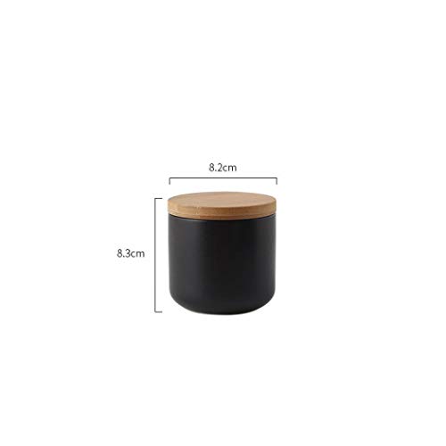 Tarro hermético de cerámica para almacenamiento de alimentos y café con tapa de bambú sellada, recipiente de almacenamiento de alimentos para té, azúcar, café, frijoles, cerámica, Black 260 ml