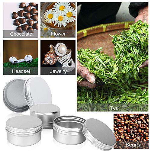 Tarros de Alumini 24pcs Ronda, 5ml Tarros Metálicos Peque, Muestras Tarros Bálsamo Labial, Cosmeticos Latas Vacias, Aceite, Viajes Almacenamiento Vela Jabón Recipiente (10ml)