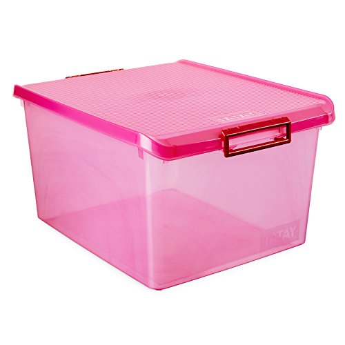 TATAY 1150012 - Caja de Almacenamiento Multiusos con Tapa, 35 l de Capacidad, Plástico Polipropileno Libre de BPA, Fucsia Translúcido, 37,7 x 47,5 x 26 cm