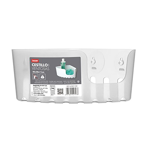 TATAY 4520302 - Cesta rinconera organizadora de ducha con ventosas, capacidad para 2 kg, Plástico Polipropileno, Color glacé, 20.5x20.5x11 cm