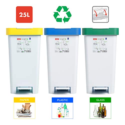 Tatay Cubo de Basura para Reciclaje, Blanco y Verde, Mediano