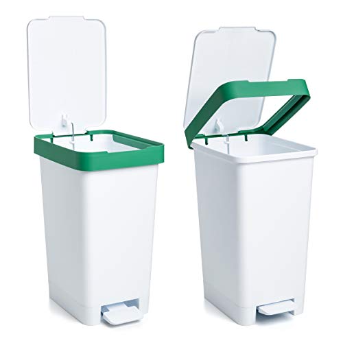 Tatay Cubo de Basura para Reciclaje, Blanco y Verde, Mediano