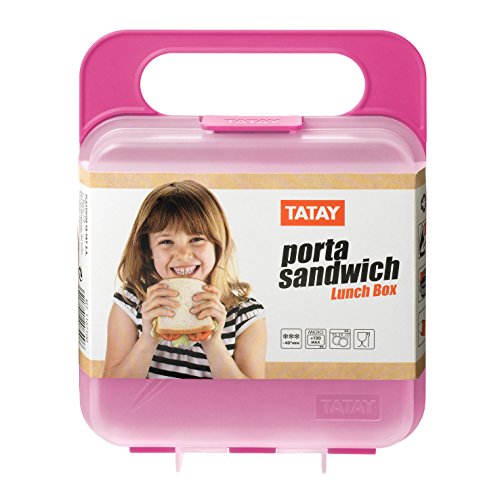 Tatay Porta Contenedor de Alimentos para Sandwich, Libre de BpA, Rosa, 18x14x4.5 cm