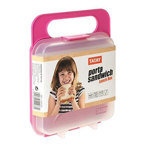 Tatay Porta Contenedor de Alimentos para Sandwich, Libre de BpA, Rosa, 18x14x4.5 cm