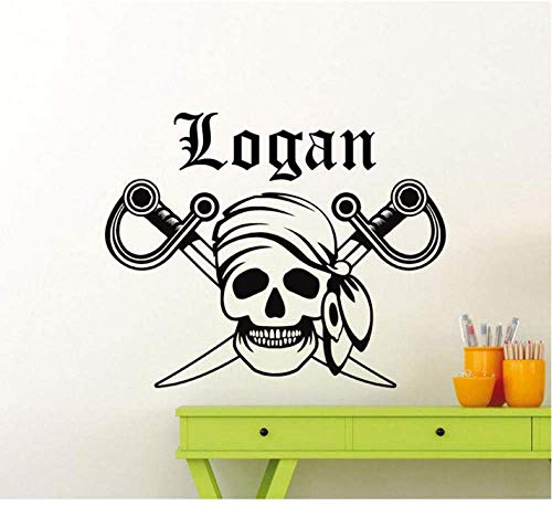 Tatuajes De Pared Nombre Personalizado 骷髅 Espada Cuchillo Curvo Etiqueta De La Pared Etiqueta De Vinilo Adolescente Niño Decoración De La Habitación Del Niño 70 * 57Cm