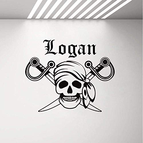 Tatuajes De Pared Nombre Personalizado 骷髅 Espada Cuchillo Curvo Etiqueta De La Pared Etiqueta De Vinilo Adolescente Niño Decoración De La Habitación Del Niño 70 * 57Cm