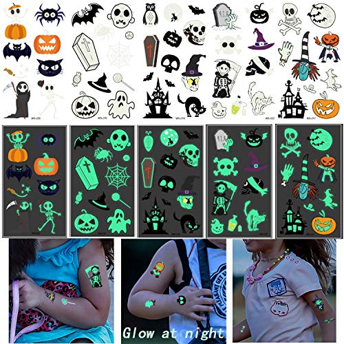 Tatuajes Temporales de Halloween, 40 Piezas Surtidos Tatuajes Temporales de Halloween para Niños, Niños y Niñas con Patrón de Calabaza, Calavera, Fantas,Tatuajes de Vampiros Murciélago