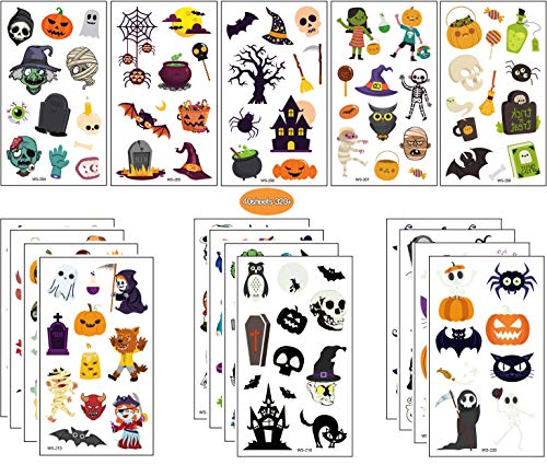 Tatuajes Temporales de Halloween, 40 Piezas Surtidos Tatuajes Temporales de Halloween para Niños, Niños y Niñas con Patrón de Calabaza, Calavera, Fantas,Tatuajes de Vampiros Murciélago