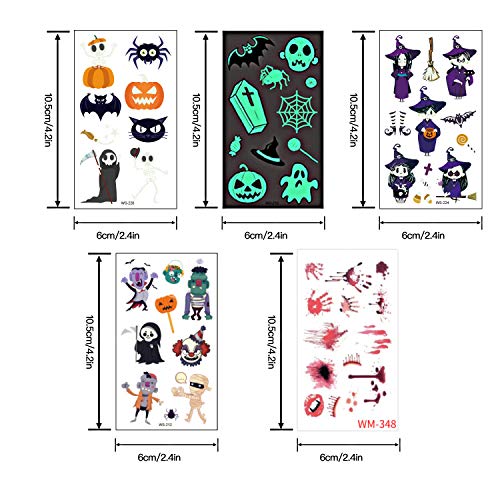 Tatuajes Temporales de Halloween, 40 Piezas Surtidos Tatuajes Temporales de Halloween para Niños, Niños y Niñas con Patrón de Calabaza, Calavera, Fantas,Tatuajes de Vampiros Murciélago