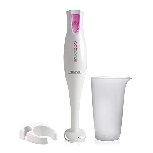 Taurus Robot 300 - Batidora de mano 300W, incluye vaso medidor y soporte para pared, cuchillas de acero inoxidable, turbo rotation system, pie con cierre bayoneta, fácilmente desmontable