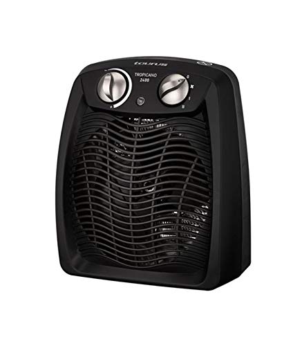Taurus Tropicano 2400 Calefactor, termoventilador, 2 potencias de calor + ventilador, 2400W, asa de transporte, termostato ajustable, silencioso, diseño negro