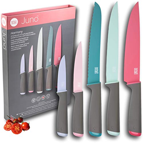 Taylors Eye Witness Juno Armonía Coloreada 5 Piezas De Cuchillo De Arranque Conjunto - Paring, Utilidad, Tallado, Pan Y Cuchillos De Chef. Cuchilla Recubierta Cónica, Antibacteriana.