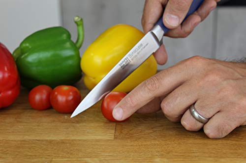 Taylors Eye Witness Syracuse Cuchillo De Cocina De Utilidad Serrado - Profesional De 13Cm Borde De Corte, Multiuso. Ultra Fino Dentado, Cuchilla Afilada. Mango Azul Denim De Agarre Suave Texturizado.