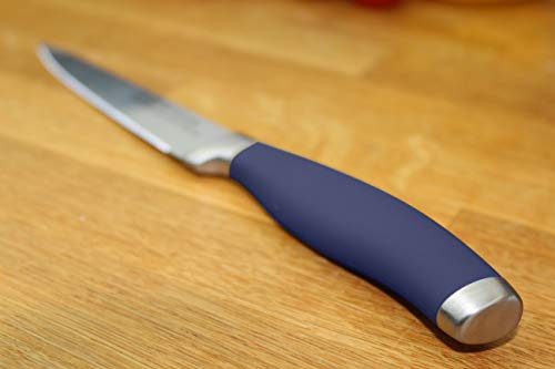 Taylors Eye Witness Syracuse Cuchillo De Cocina De Utilidad Serrado - Profesional De 13Cm Borde De Corte, Multiuso. Ultra Fino Dentado, Cuchilla Afilada. Mango Azul Denim De Agarre Suave Texturizado.