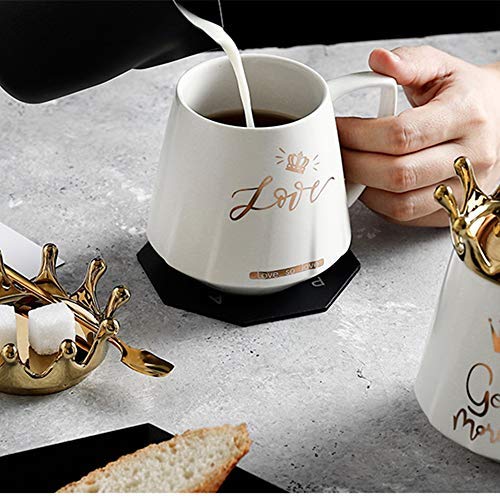 Taza De Café De Cerámica, Tazas De Té Corona Con Tapas y Cucharas, Elegante Taza De Porcelana Con Leche, Regalos Creativos Para Amigos y Familiares, 12 Oz / 300 Ml