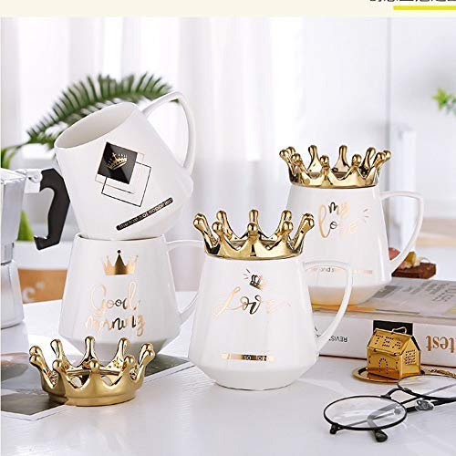 Taza De Café De Cerámica, Tazas De Té Corona Con Tapas y Cucharas, Elegante Taza De Porcelana Con Leche, Regalos Creativos Para Amigos y Familiares, 12 Oz / 300 Ml