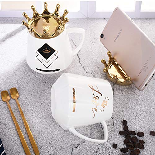 Taza De Café De Cerámica, Tazas De Té Corona Con Tapas y Cucharas, Elegante Taza De Porcelana Con Leche, Regalos Creativos Para Amigos y Familiares, 12 Oz / 300 Ml