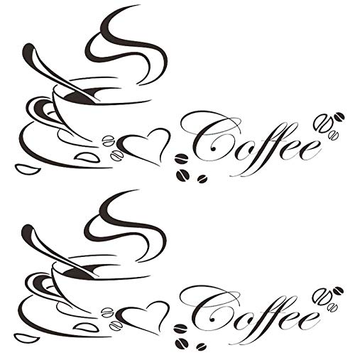 Taza de Café Pegatinas de Pared, 2 piezas de Cocina a Prueba de Agua Tatuajes de Pared Cafe Pared Decoración del Hogar para la Cocina Living Comedor Cafetería y Restaurante (65 * 50 cm)